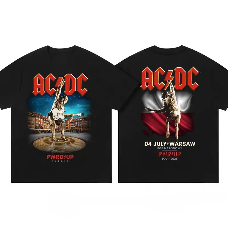 

2025acdc Band Letter Print Short-sleeved T-shirt Y2K American Hip-hop Style Men's Top