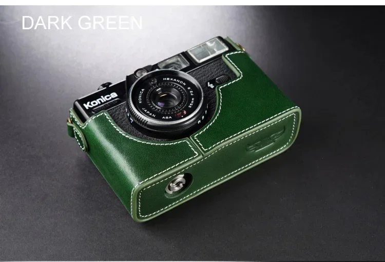 تصميم لكاميرا KONICA C35 EF3 مصنوعة يدويًا من الجلد الطبيعي حقيبة غطاء نصف حافظة للكاميرا
