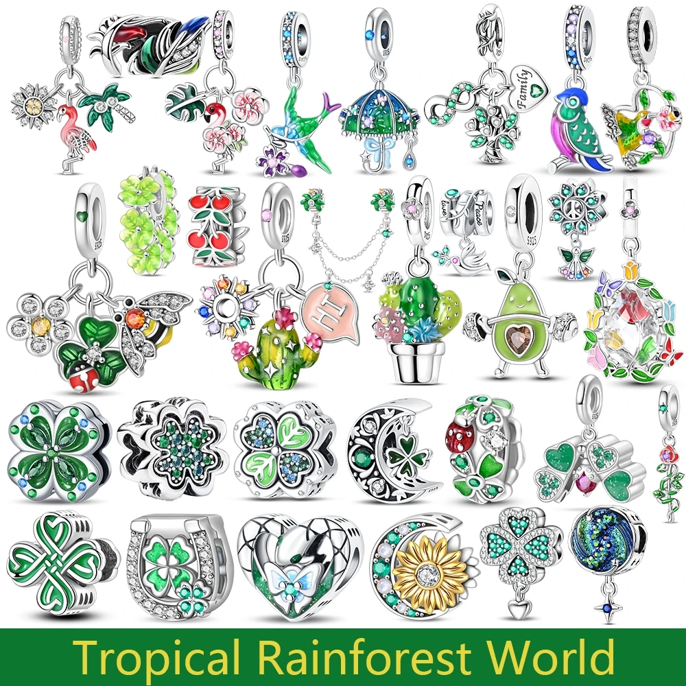 

HOT Green Monstera Lucky Leaves Charm Fit Original Bracelet 925 Sterling Silver Palm Tree Dangle Charm for Women Gift Jewelry
