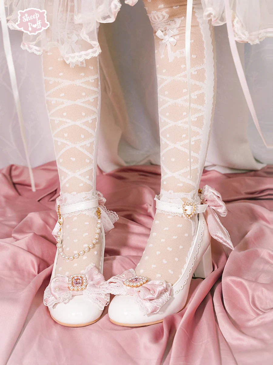 Original Lolita Sweet Flower Wedding Low Heels Shoes Women's Cute Bow Elegant Tea Party Mary Jane Shoes Ladies Leather Shoes