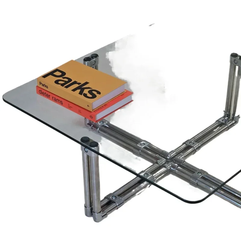 

Household stainless steel coffee table glass coffee table designer transparent square negotiation