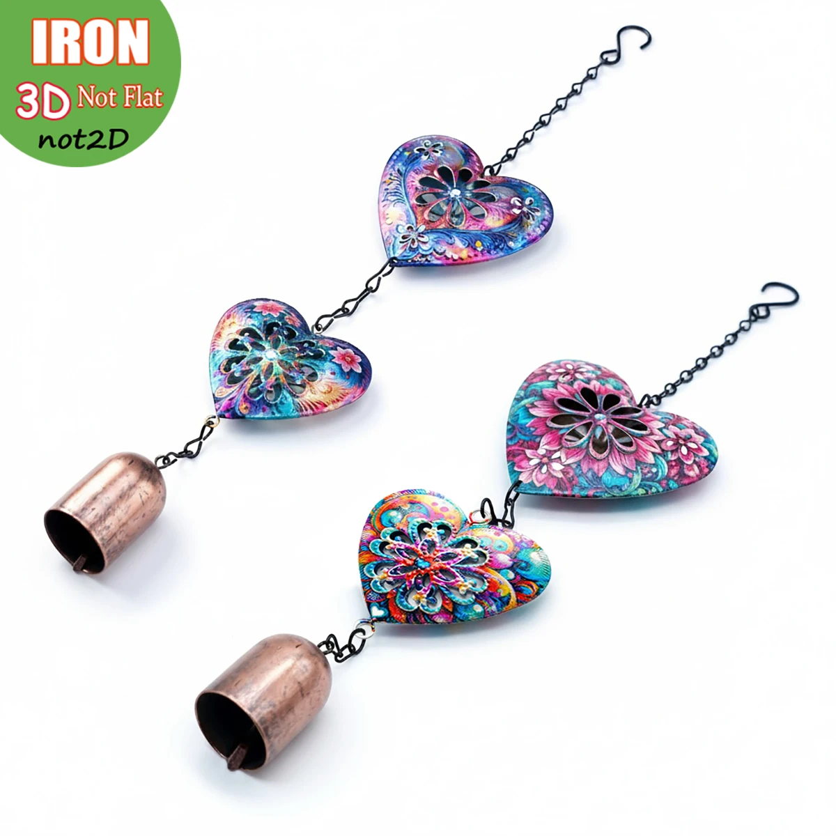 

Openwork Heart Metal Wind Chime - Handcrafted Durable, Soothing Sound for Garden, Patio, Window & Boho Decor, Mother's Day Gift