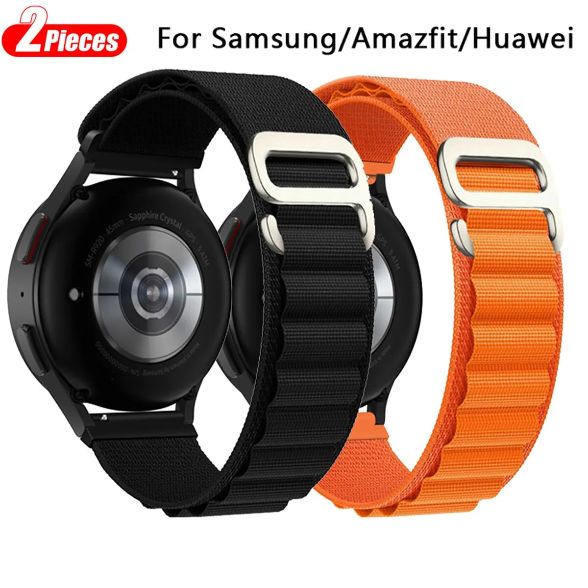 2pcs Strap For Samsung Galaxy Watch 5 Pro 4 3 Classic Active 2 Gear Nylon Alpine Loop Bracelet Huawei Watch GT 2 3 Band 20 22mm