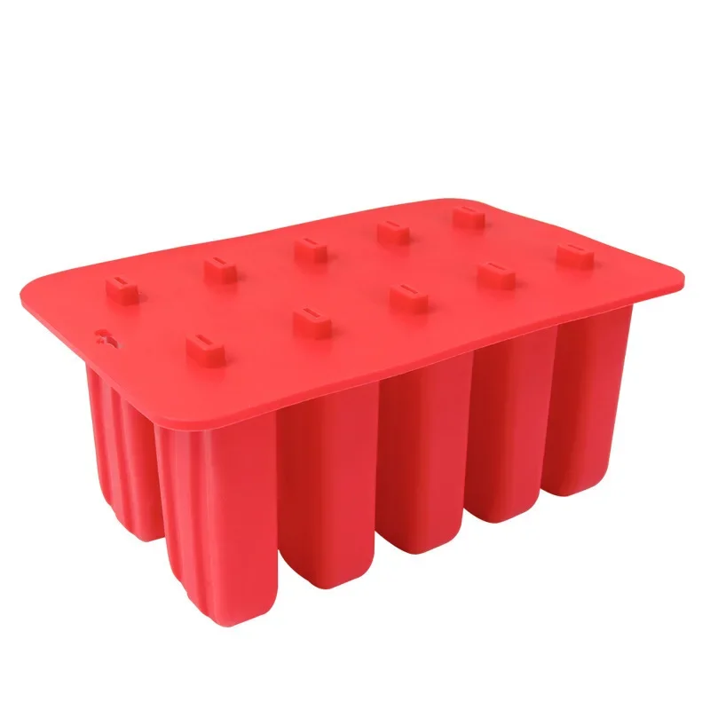 DIY Dessert Freezer 4/10 Cavity Silicone Popsicle Ice Cream Mold with Cover Fruit Juice Cube Tray Maker Homemade Lolly