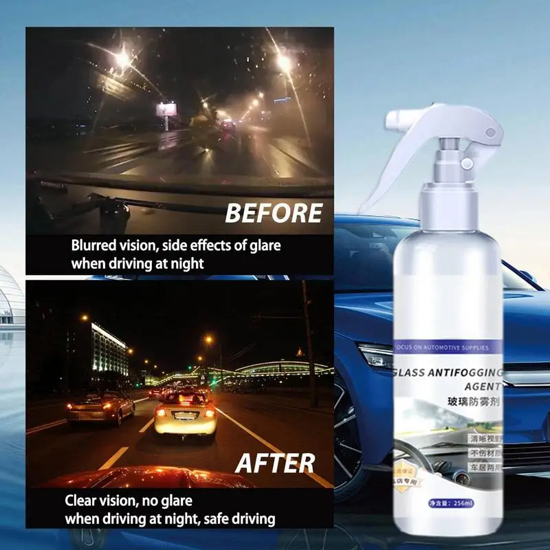 Anti Fog Car Window Spray 256ml Car Glass Anti-Fog Rainproof Agent Hydrophobic Coating Windshield Glass Cleaner for Windshield