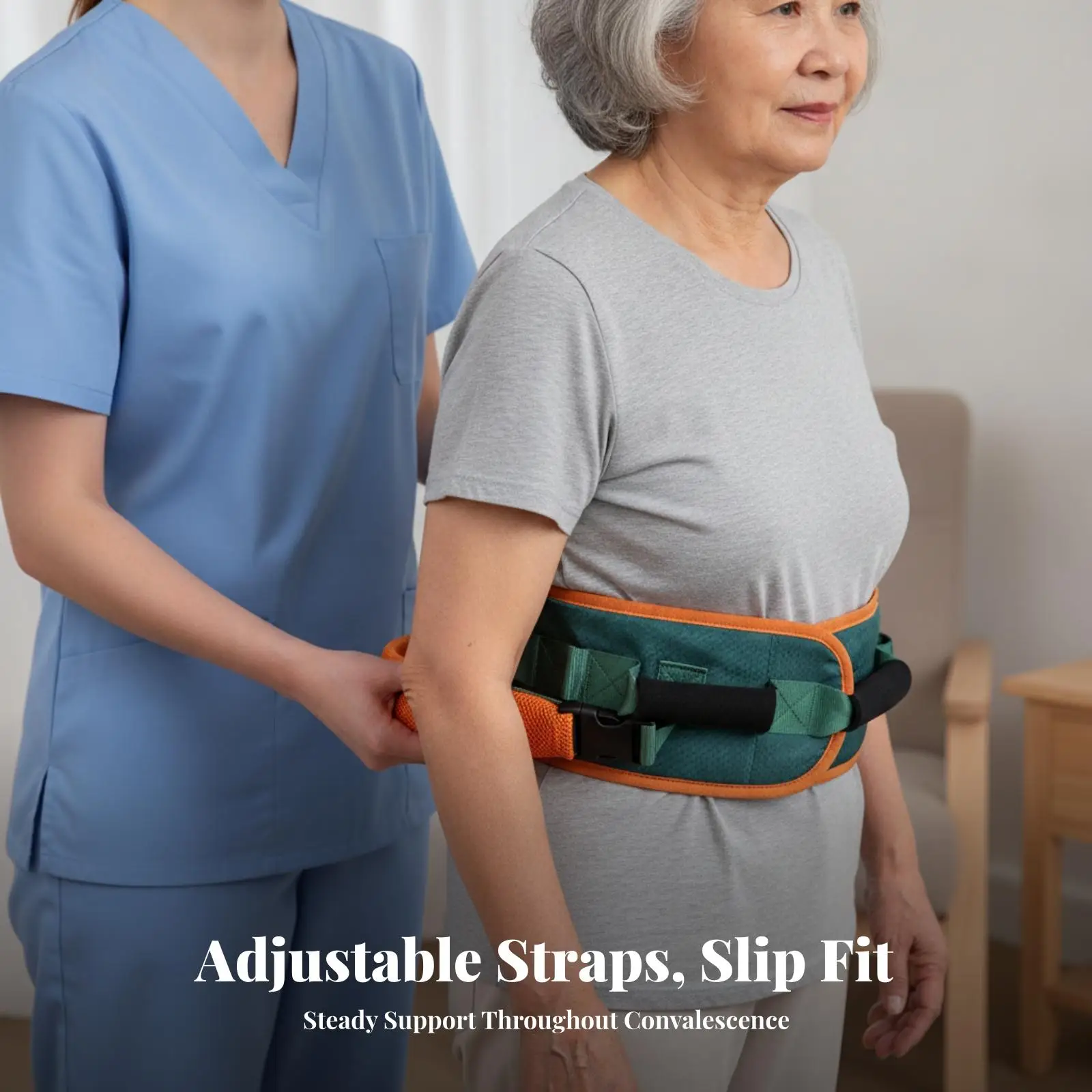 Gait Transfer Belt with Padded Cylindrical Waist Section for Safe Patient Handling and Walking Rehabilitation Support