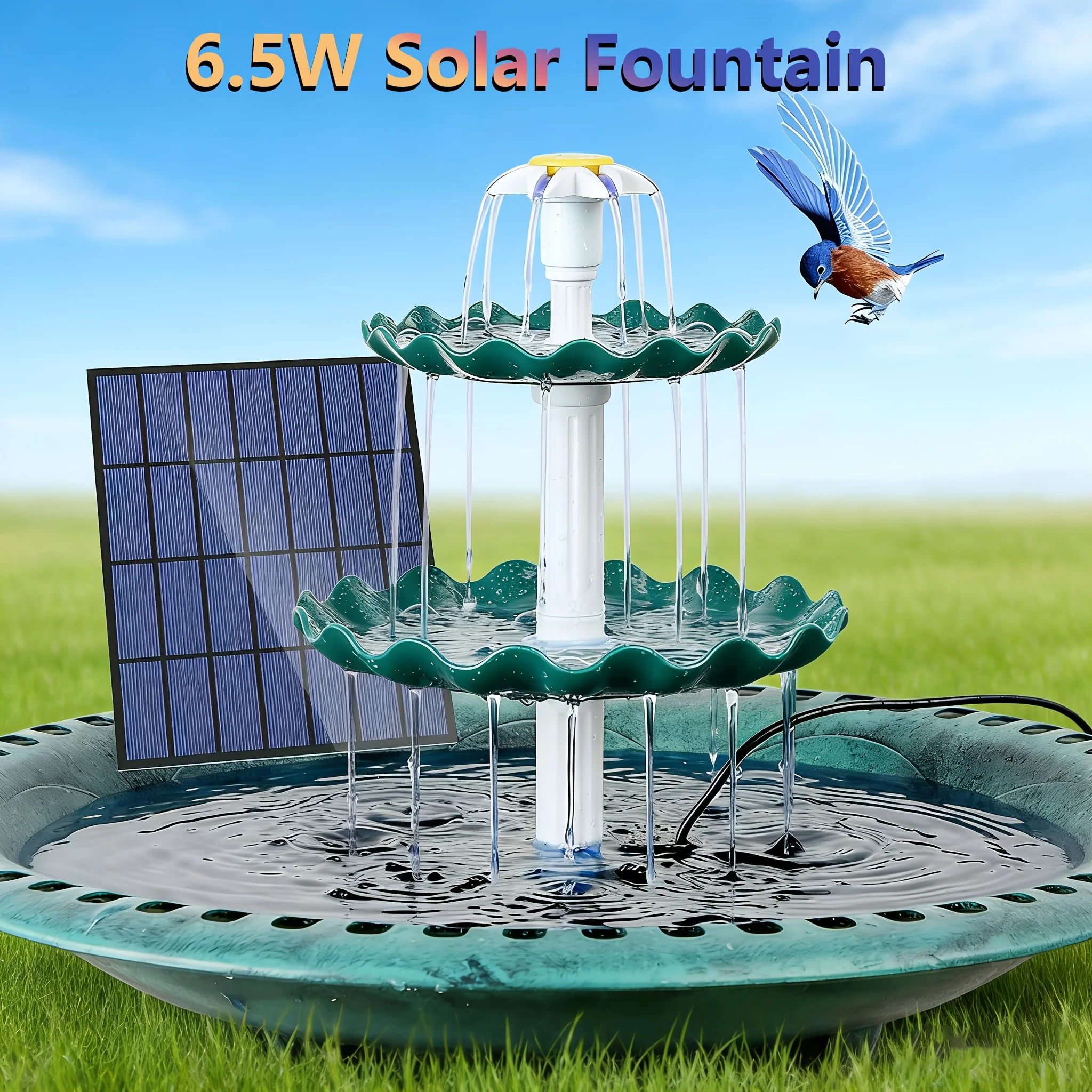 

6.5W Solar Pump Bird Bath Fountain, Dark Green 3-Layer Flowing Fountain, Detachable Solar Fountain, Suitable For Bird Bath, Garden Decoration, Outdoor Bird Feeder