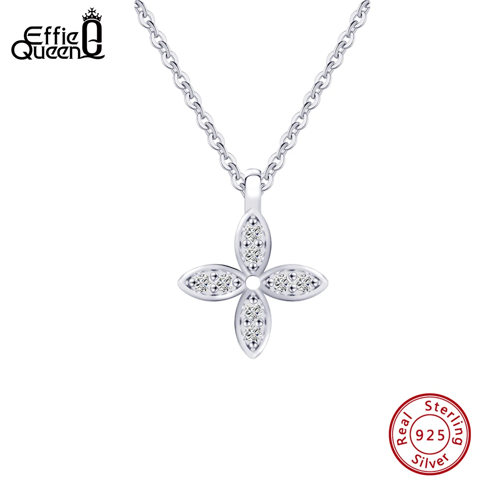 EFFIE QUEEN 14K Gold Pendant Necklace 925 Sterling Silver Cable Chain With AAAA Cubic Zirconia Four Leaf Clover Decor Gift APN26