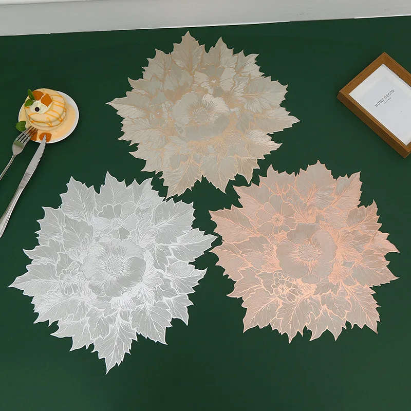 6/4pcs Maple Leaf Placemat PVC Hot Stamping Sunflower Coaster Light Luxury Waterproof Oil Resistant Dining Table Decoration Mat