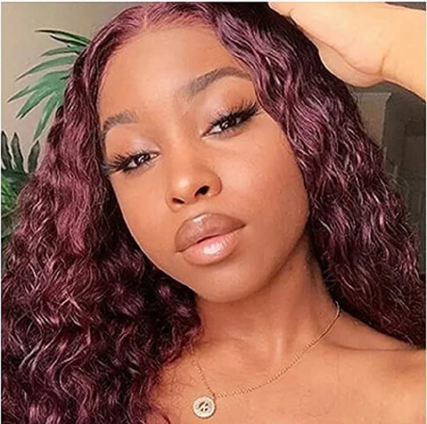 Burgundy 13x4 Transparent Lace Frontal Wig Human Hair Wigs Deep Wave Human Hair Wig 99J Brazilian Human Hair Wigs