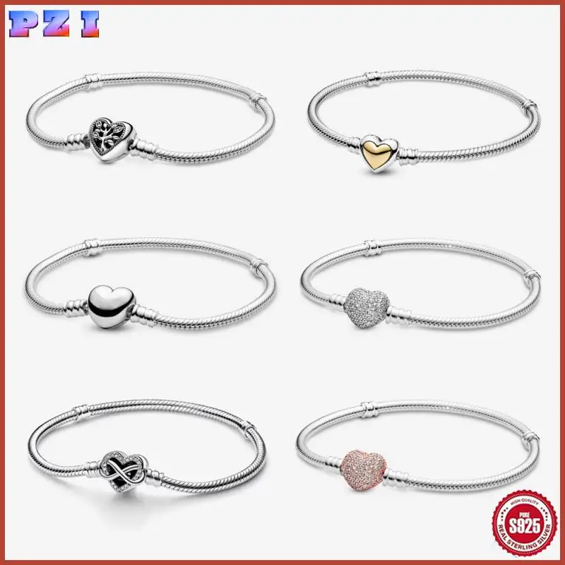 

Original Silver Bracelet For Women Charms Beads Moments Love Heart Pave Crystals Snake Chain Bracelets Diy Jewelry 2025