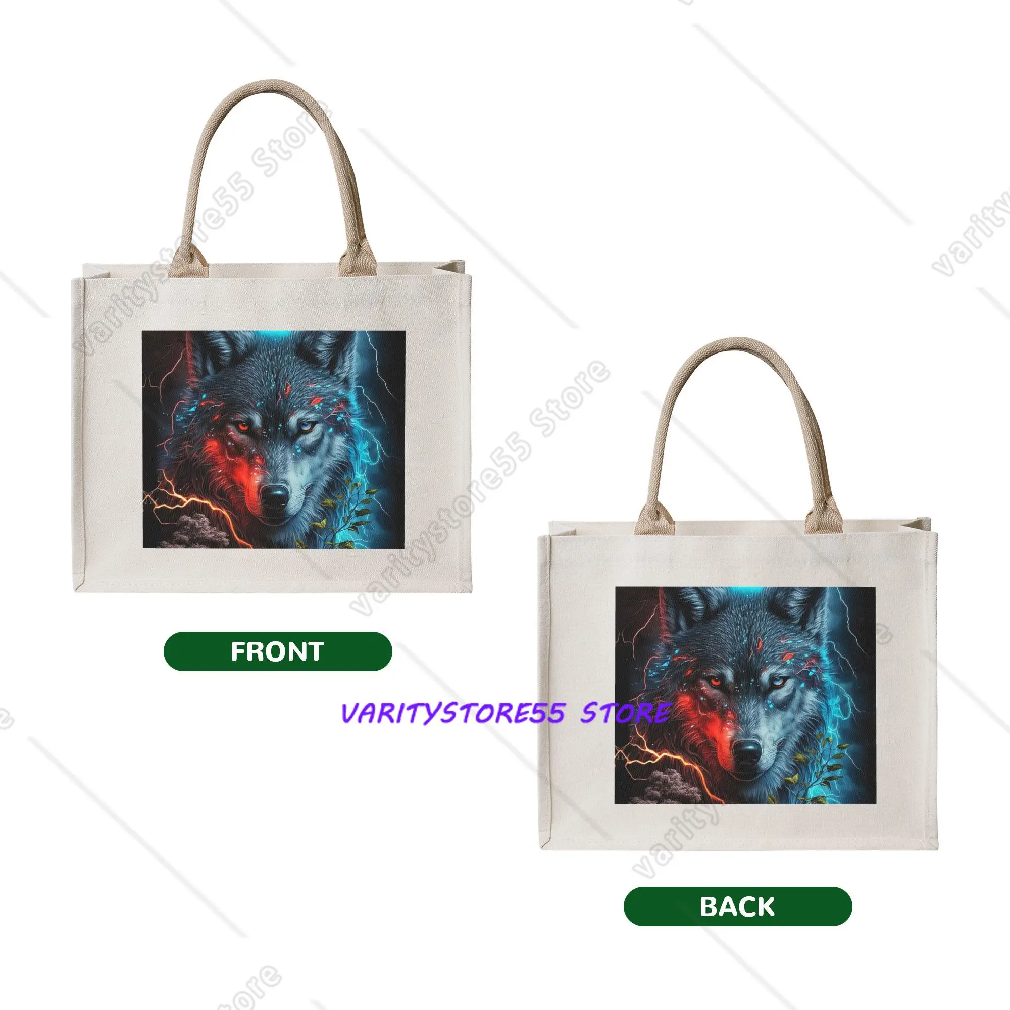 Kawaii Animal Wolf Shopping Tote Bags Portable  Grocery Shopper Shoulder Bag