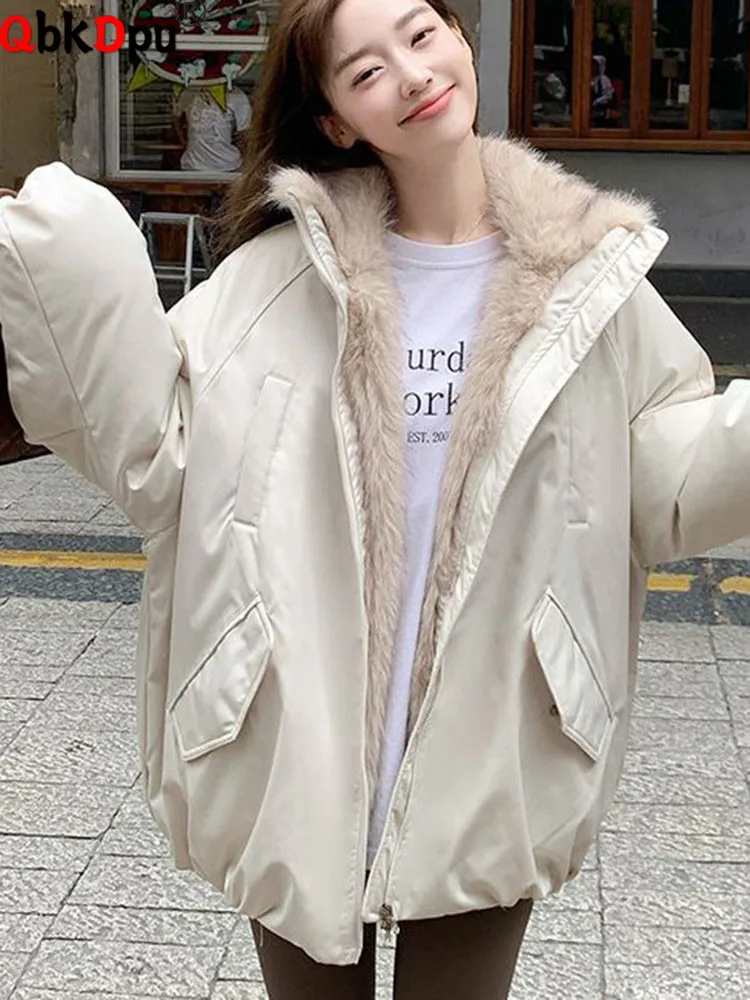 

Winter Warm Thicken Outerwears Women Casual Zipper Design Loose Chic Jackets Tops Korean Fashion Down Cotton Chaquetas Blusas