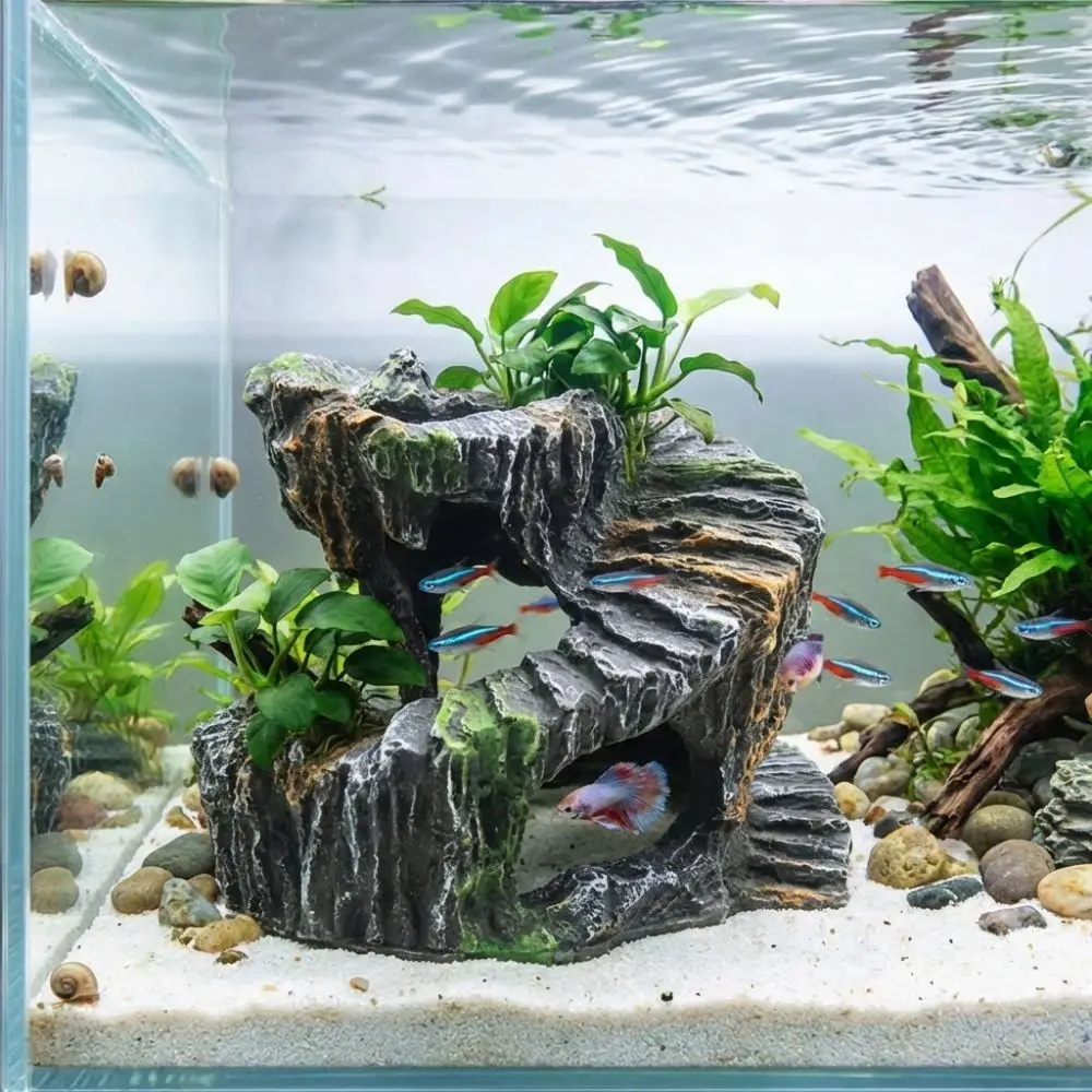 Plataforma de Resina para Tortugas, Robusta y No Tóxica, Cueva para Reptiles, Cueva Natural de Montaña, Cueva Artificial de Roca, Decoración para Terrario