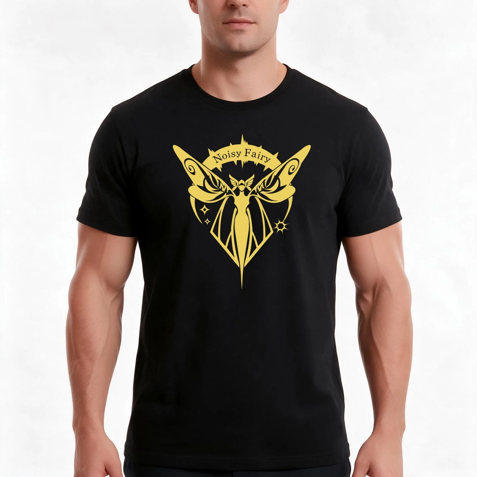 Noisy Fairy Emblem (Gold) T-Shirt, Summer Casual Cotton Tee, Oversized Streetwear Tops, Vintage Graphic Print, Unisex Men Women