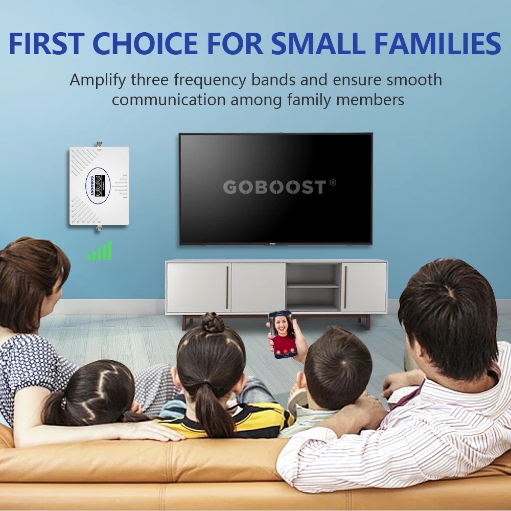 GOBOOST 3g 4g 5g 3-band Cellular Amplifier 70dB 700 900 1800 2100 2600MHz Network Signal Booster Cell Repeater 360° Antenna Kit