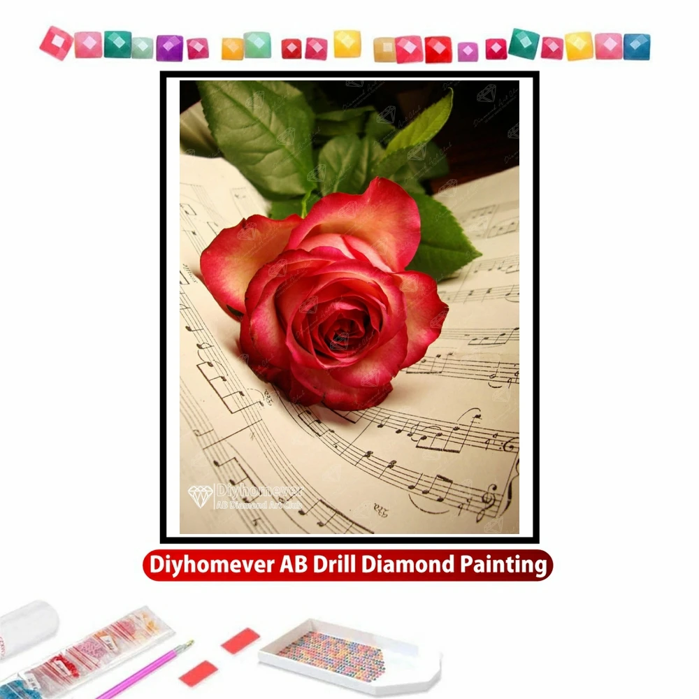 

Rose Music Sheet 5D DIY AB Diamond Painting Embroidery Fantasy Flower Cross Stitch Mosaic Handicraft Pictures Craft Home Decor