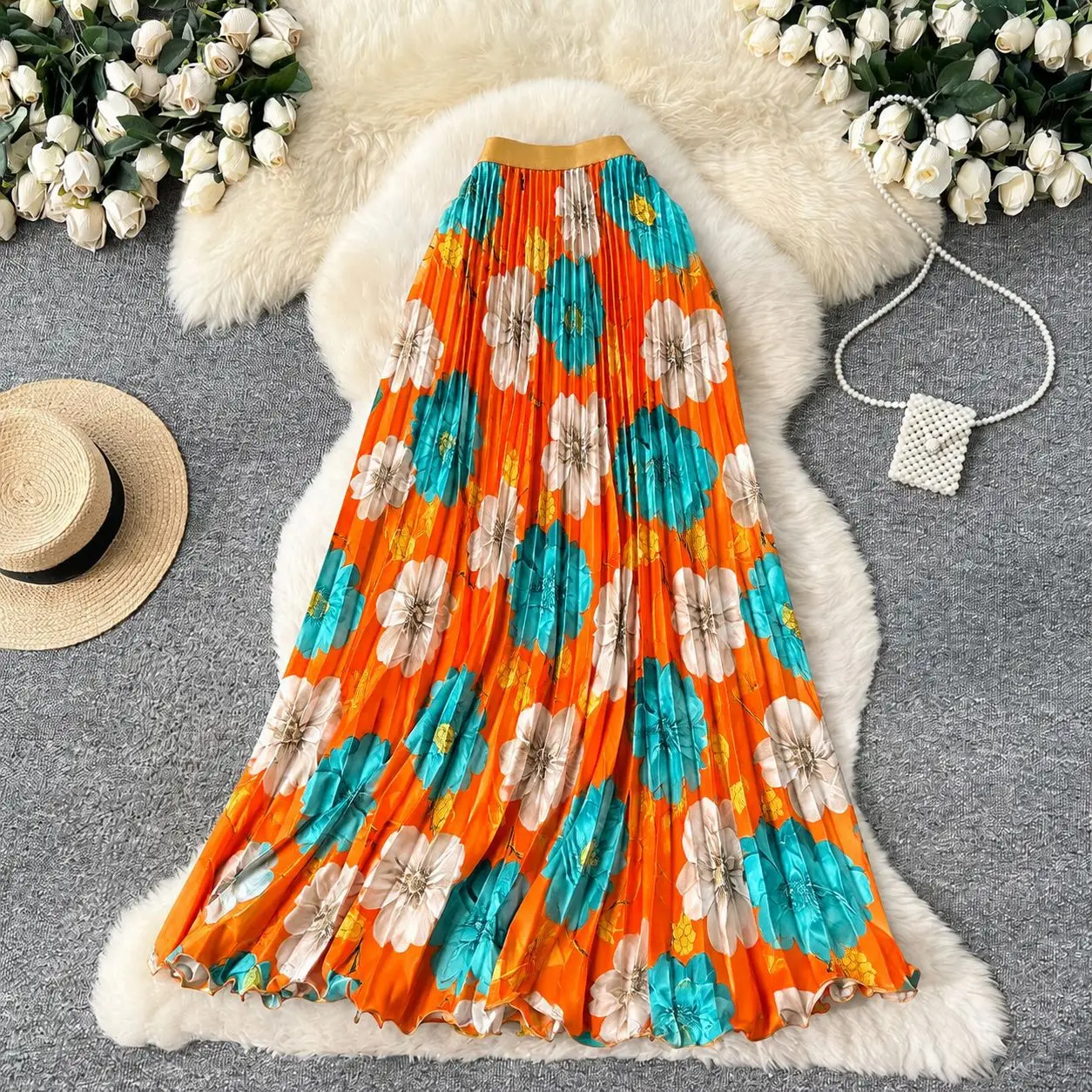 Skirts Women Mid Length Skirt A Line Elastic Waist Slim Fit Print Floral Casual Elegant Splice Y2k Streetwear Work 2026 Summer