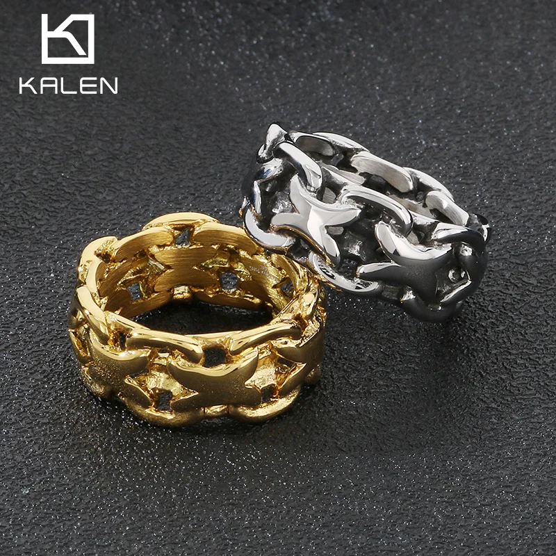 Kalen Exquisite and Chic Chain Ring Men's Hip Hop Punk Stainless Steel Ring Accessories Band Singer Ring Party Birthday Gift