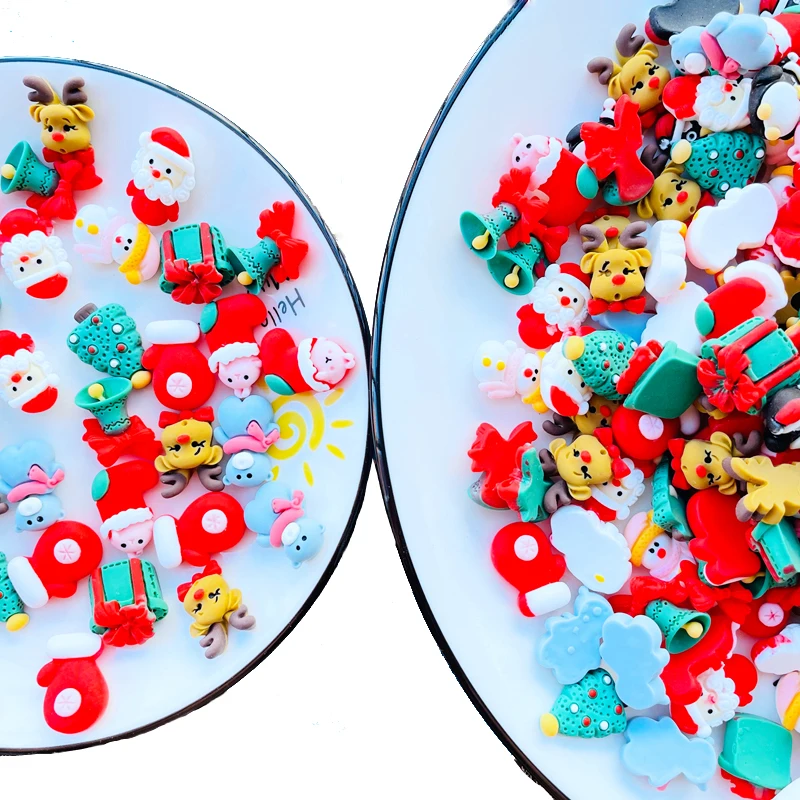 10 Pcs New Mini Cute Cartoon Christmas Series Flat Back Resin Cabochon Scrapbook Kawaii DIY Embellishments Charm Accessories K64