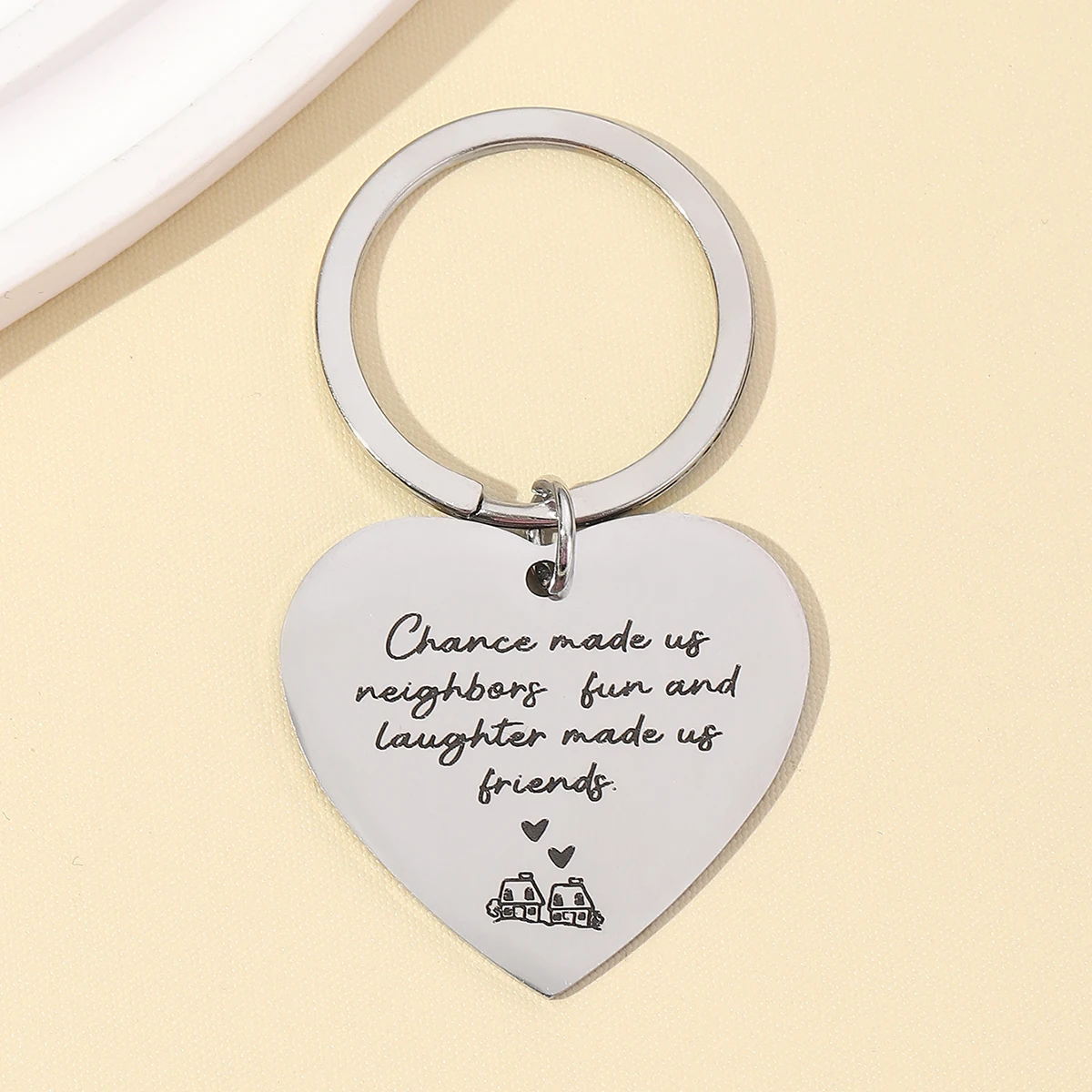 1Pc neighbor keychain, stainless steel heart-shaped keychain as a housewarming gift for good friends