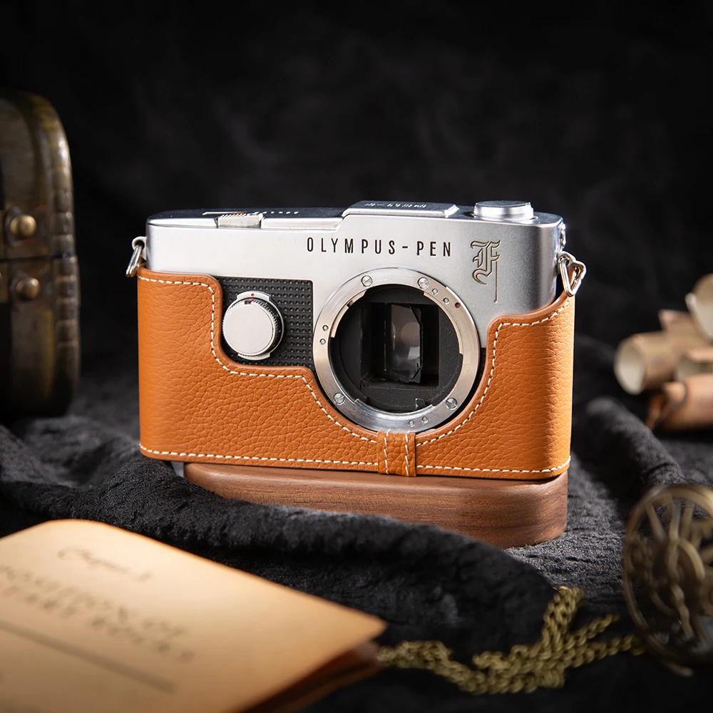 

Leather Camera Bag Handmade Genuine Real Leather Camera Half Case Bag Cover For OLYMPUS PEN-F Case Photography Accessories