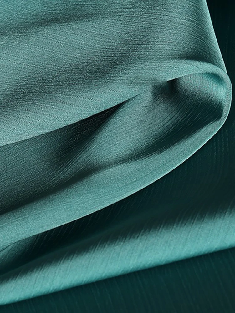 Blue Green Satin Crepe Fabric for Sewing Dresses Clothes Spring and Summer Thin Wrinkle Chiffon Solid Color by Half Meter