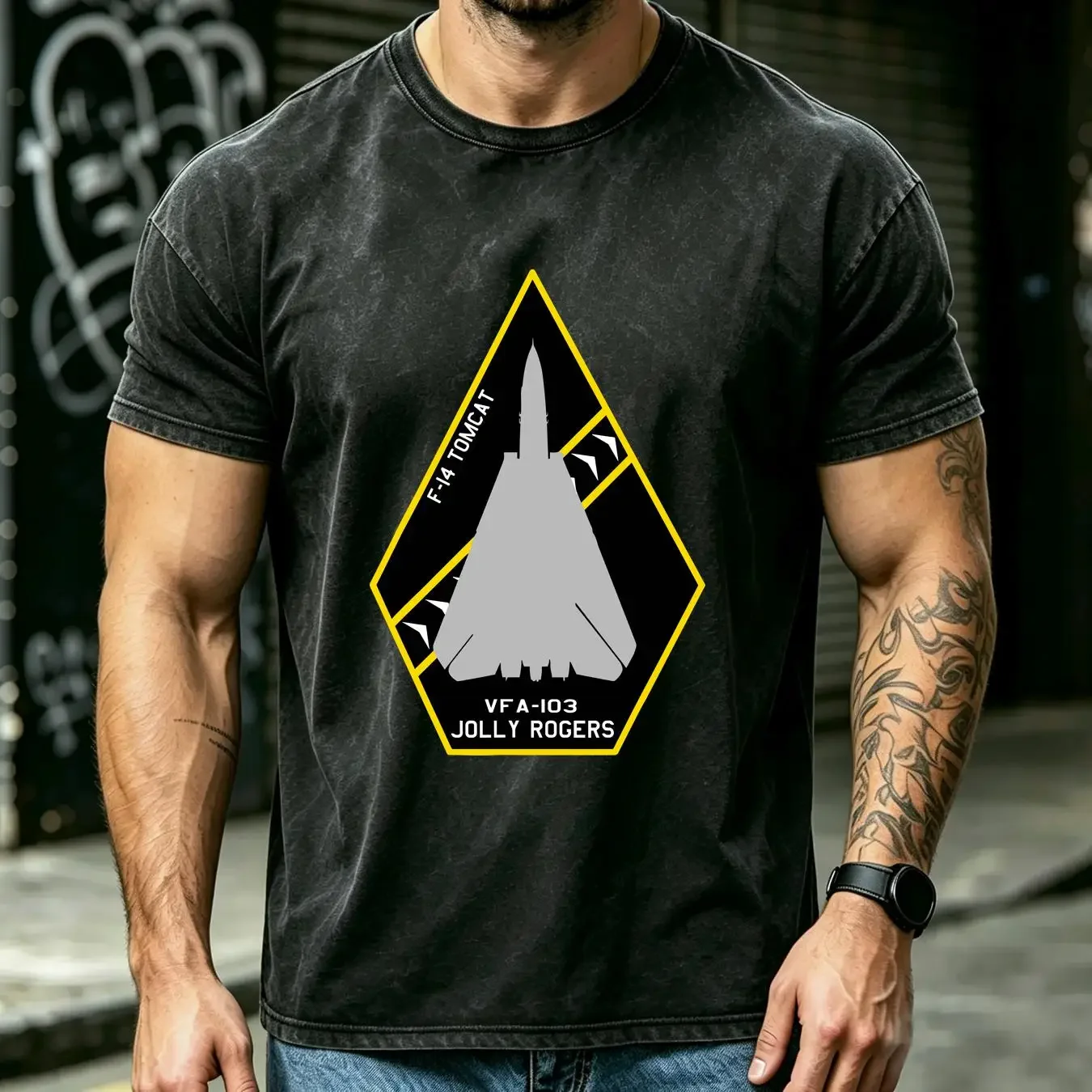 washed T Shirt NEW LIMITED F 14 Tomcat VFA 103 Jolly Rogers Jet Aircraft Patch vintage Washed fashion streetwear Stylish Casual