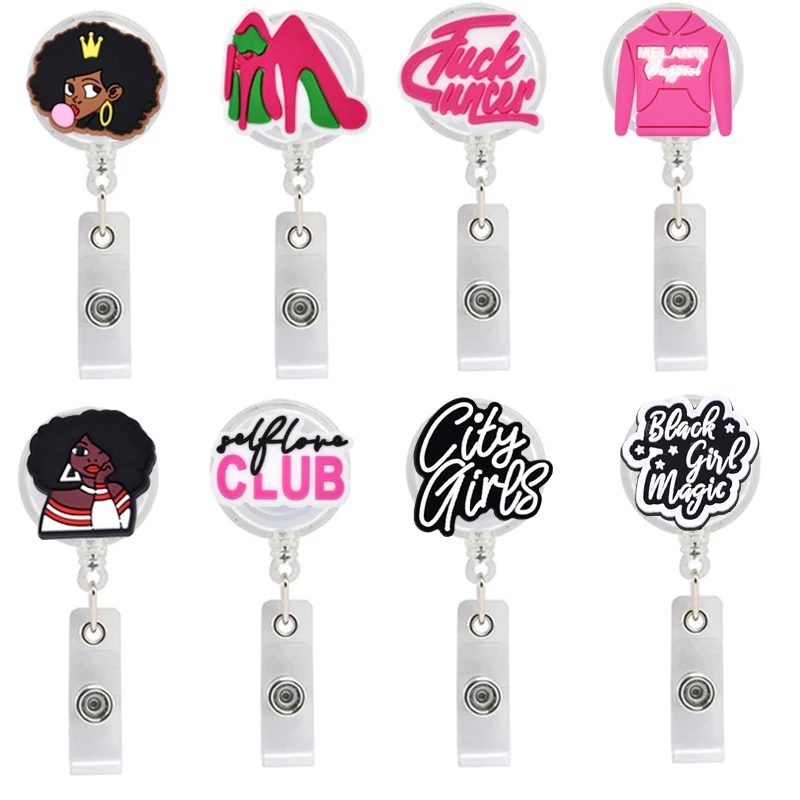 1Pcs Pretty AKA Black Queen Girl Badge Reel Medical Worker Card Clip Doctor Nurse ID Name Card Student ID Card Holder