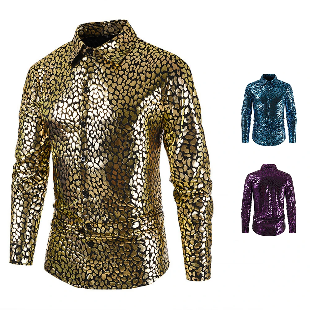 

Men Medieval Gothic Shirt Tops Frill Snake Skin Pattern Gold Foil Victorian Punk Shirts Men's Clothing Long Sleeve Blouse