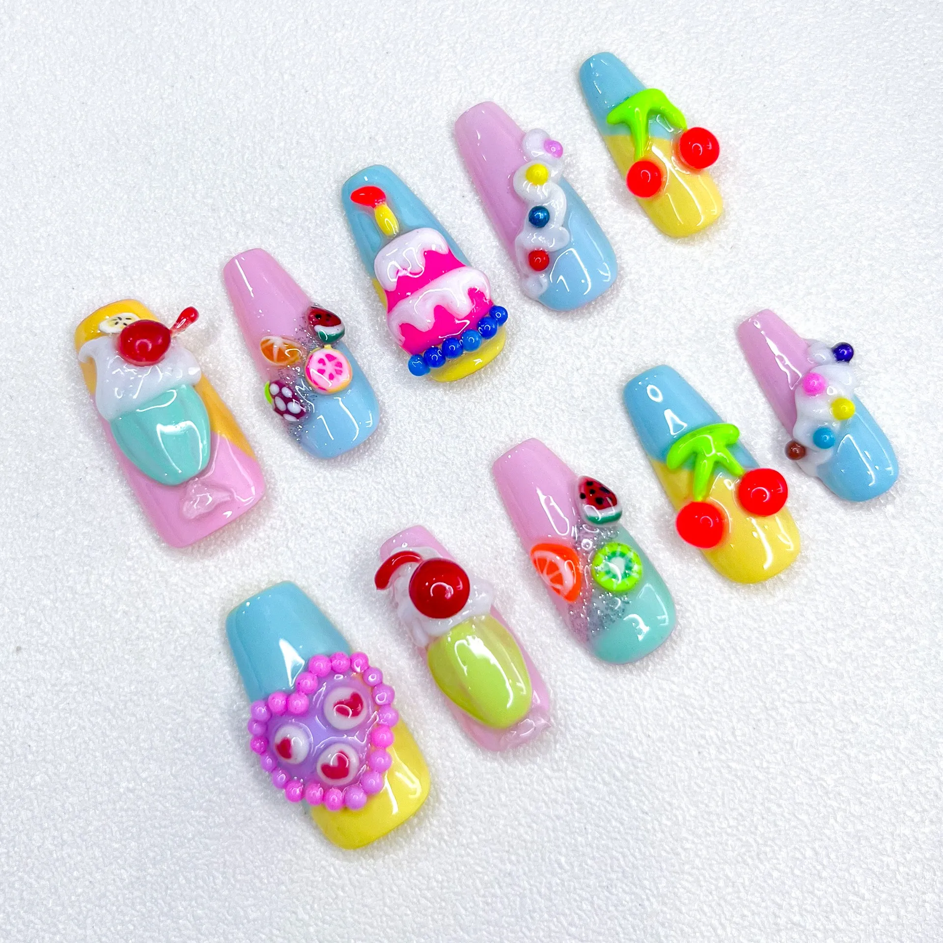 Handmade Spring Tulip Ice Clear Gentle Patch Blush Nail Art Finished Wear White Long Nails Press on Nails Press On