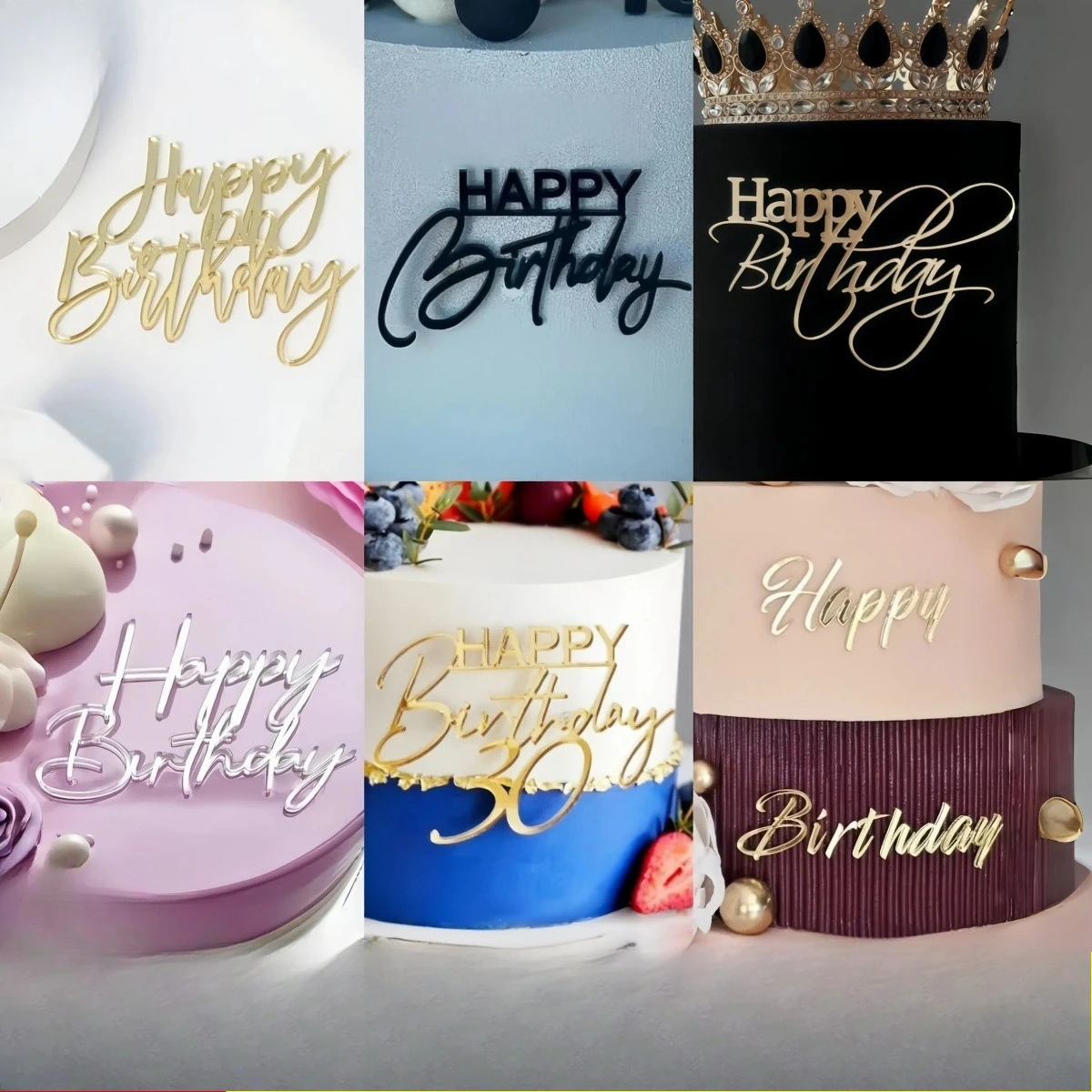 New Acrylic Happy Birthday Cake Toppers Party Golden Birthday Cake Topper for Baby Birthday Ornament Party Supplies