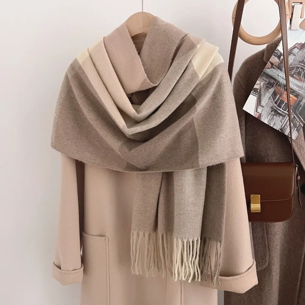 Chic Thickened Imitation Cashmere Long Scarf Soft Multicolor Shawl Wrap Stitching Warm Neck Scarf Women