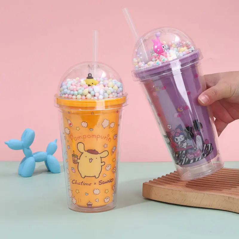 

450 мл Kawaii для Kuromi, бутылка для воды Cinnamoroll, мультяшная аниме, пластиковая чашка с рукавами, игрушки для детей, кавайная бутылка, подарочная чашка для воды