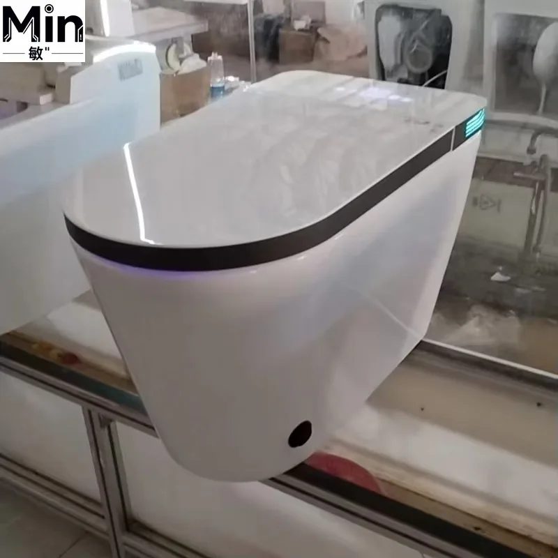 Rimless Elongated Floor Mounted Automatic Flush Intelligent Toilet With Heated Seat Movable Nozzle Ceramic Toilet Bathroom
