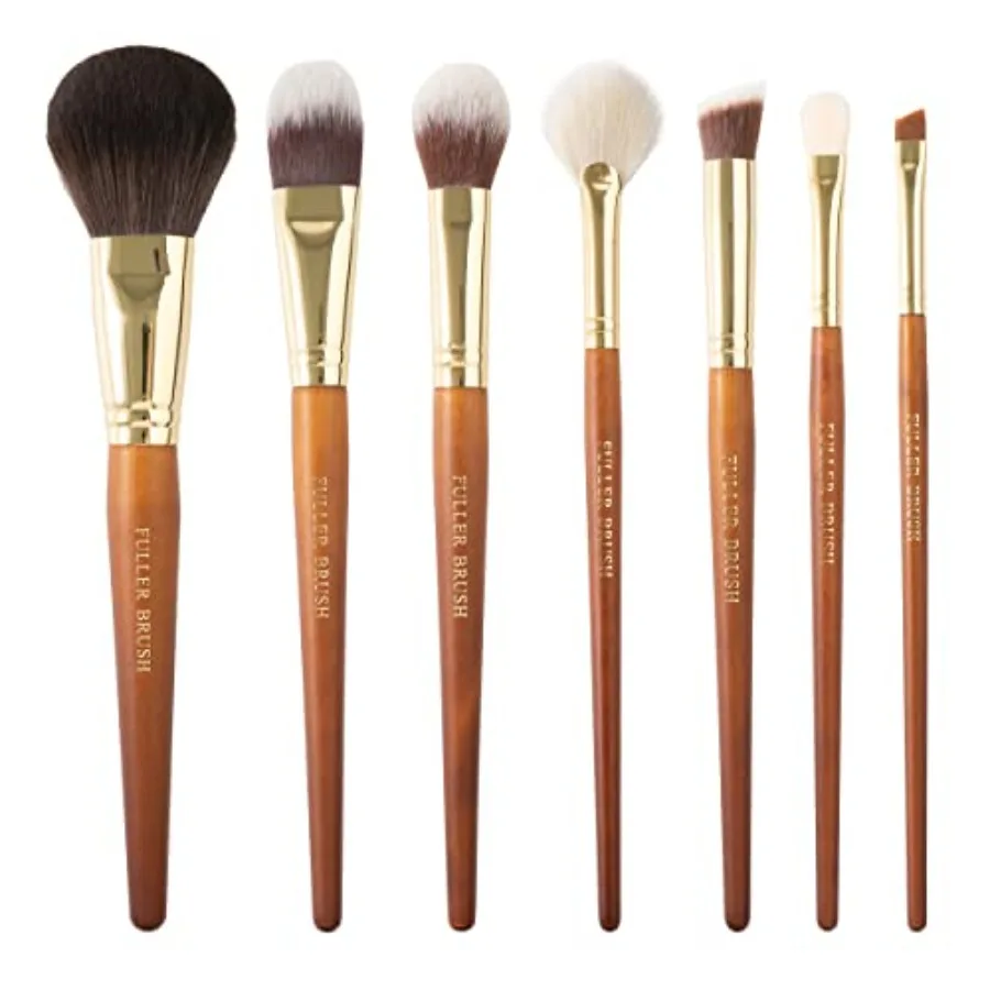 

7-Piece Synthetic Cosmetic Brush Set with Case for Face Eyes Powder Foundation Blush Concealer Eyeliner Fan Blending Brushes Id