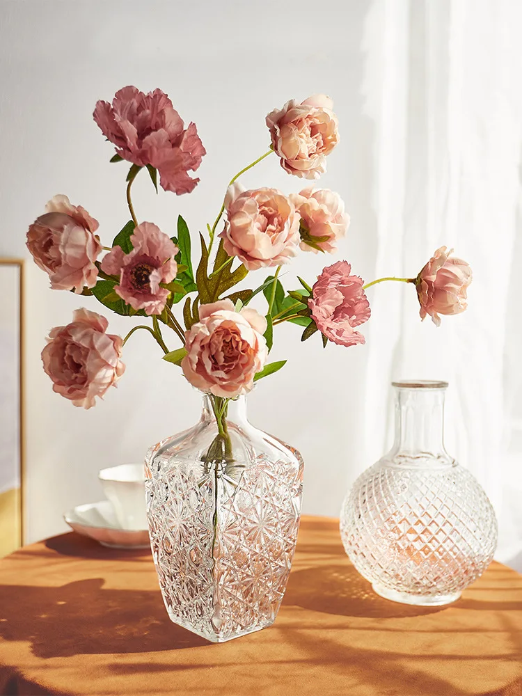 Embossed Glass Vase Hydroponic Arrangement Container Bookcase Desktop Ornament