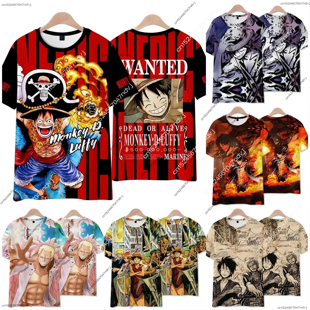 2025-anime-japones-uma-peca-camiseta-morango-luffy-3d-impresso-masculino-verao-respiravel-manga-curta-criancas-uma-peca-tema-conjunto-kit