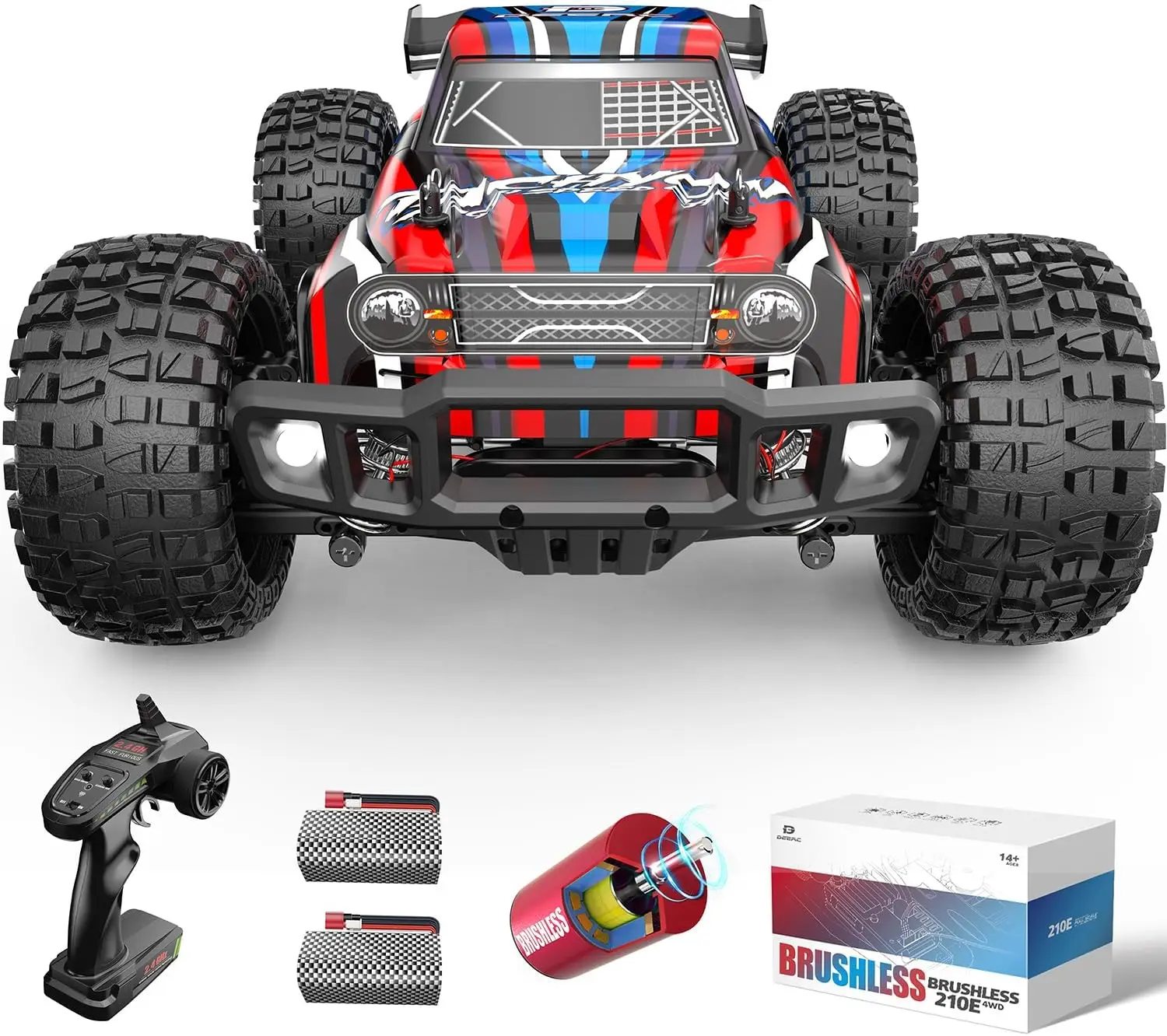 1:10 Large Brushless RC Car for Adults, 3S 4X4 High Speed Monster Truck, 60+ KMH, All Terrain 2.4Ghz Hobby Electric RC Tru