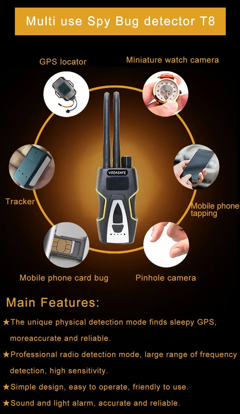 Vodasafe-Wi-Fi e localizador GPS sem fio, Multi-Purpose Anti-Tracking Spy Bug para uso pessoal