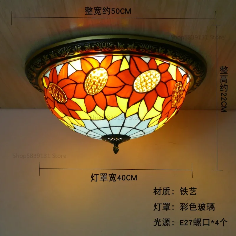 Tiffany glas-in-lood plafondlampen Turkse retro ronde lamp woonkamer slaapkamer Art Deco gang balkon platteland lamp