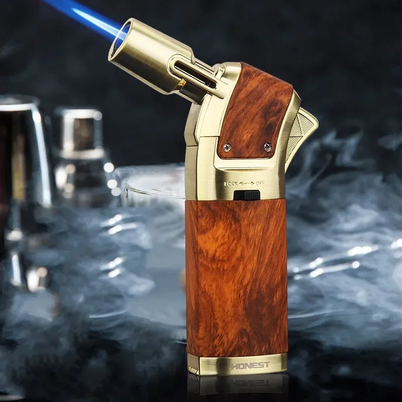 

HONEST New Fashion Wood Grain Gas Lighter Windproof Blue Flame High Temperature Cigar Airbrush Small Figure Big Fire Cigar Drill