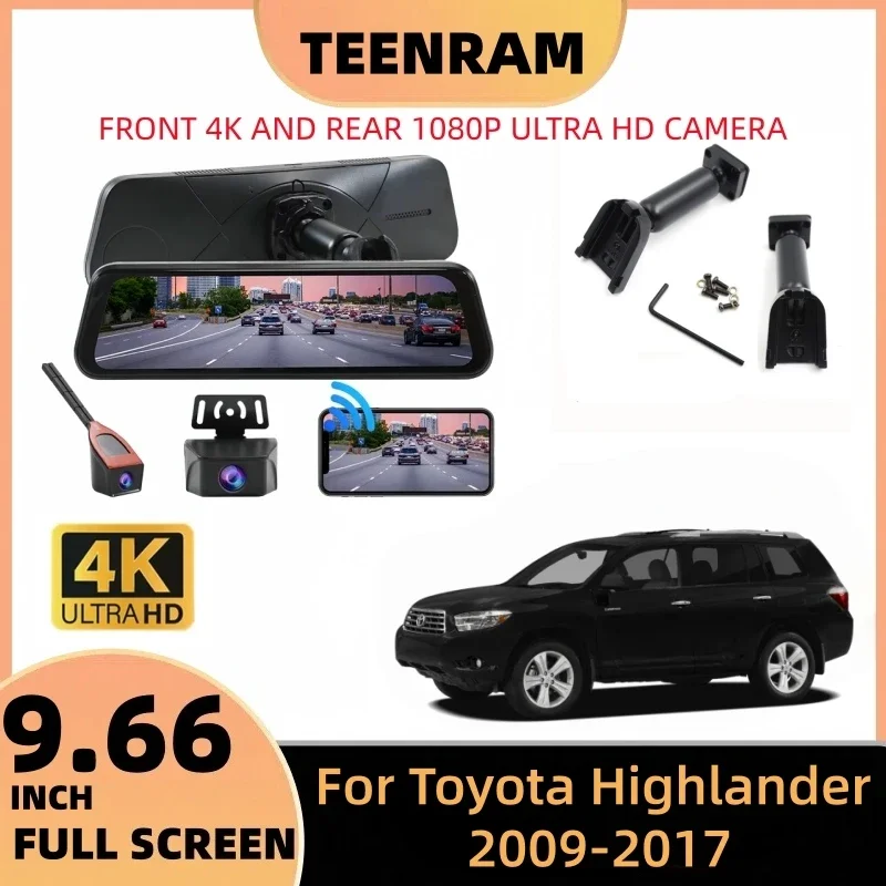 TEENRAM Fit for Toyota Highlander 2009-2017 4K Front View Camera 1080P Rear View Parking Camera 9.66 inch IPS Touch Full Screen