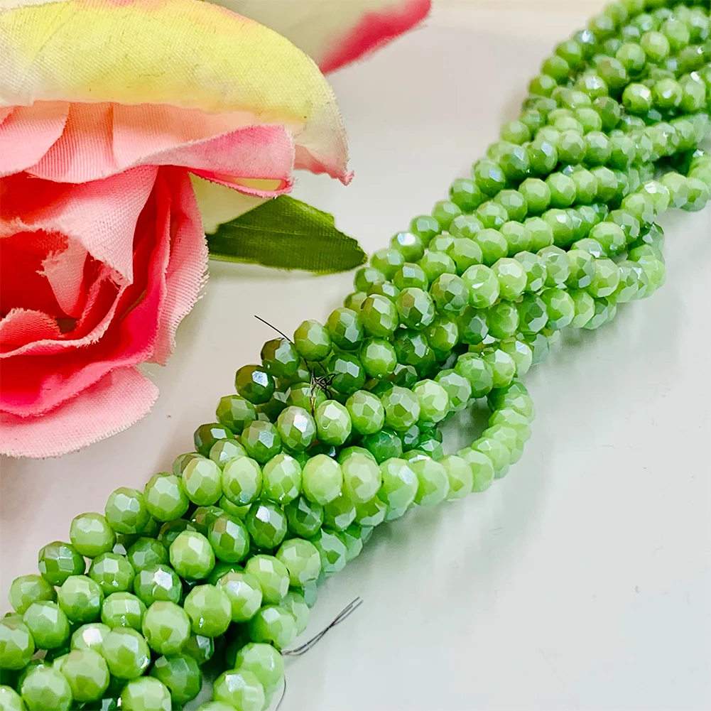 4/6/8mm Faceted Oval Matcha Green Plating Crystal Porcelain Jade Spacer Beads for DIY Jewelry Making Accessories 15