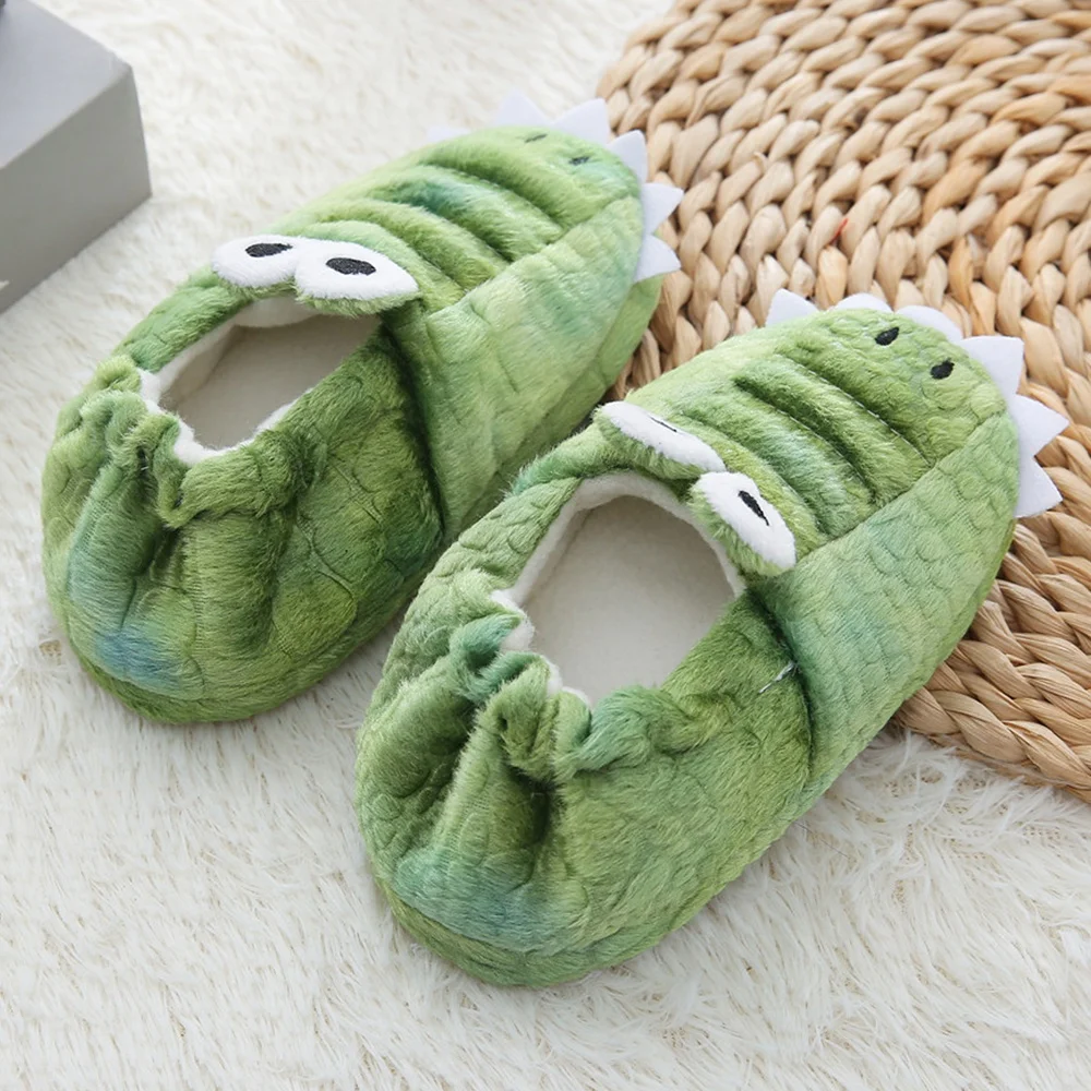 Toddler Boy Slippers Cartoon Crocodiles Plush Warm Shoe Kids Winter House Shoes Soft Rubber Sole Home Indoor Footwear Baby Items