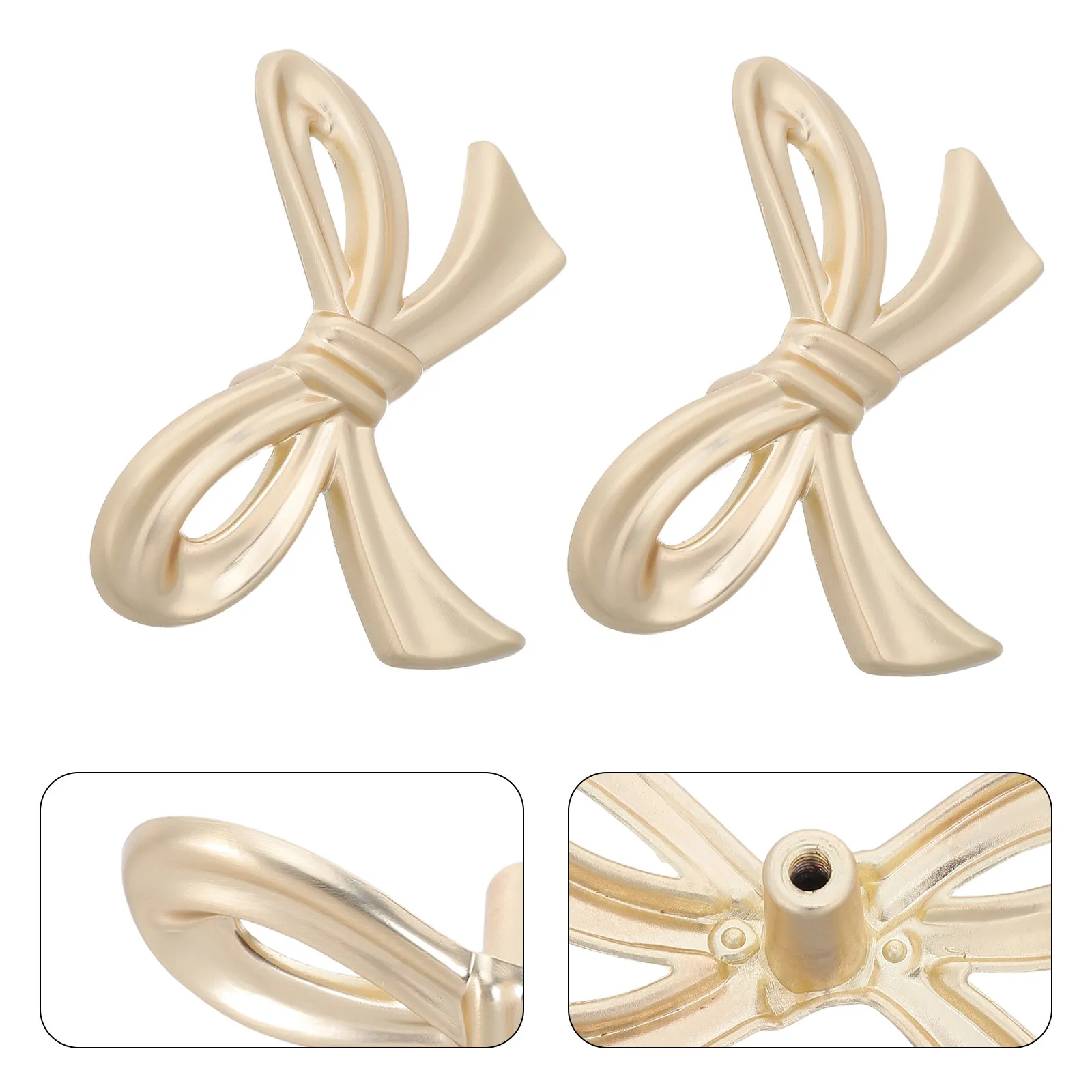 2Pcs Vintage Gold Bow Drawer Knobs Unique Bowknot Shape Decorative Cabinet Pulls Metal Handles for Wardrobe Cupboard Furniture