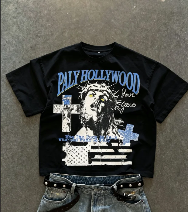 Grunge Collage Family Matching Print T‑Shirt Adults Kids Vintage Distressed Street Graphic Loose Short Sleeve Casual Street Tee