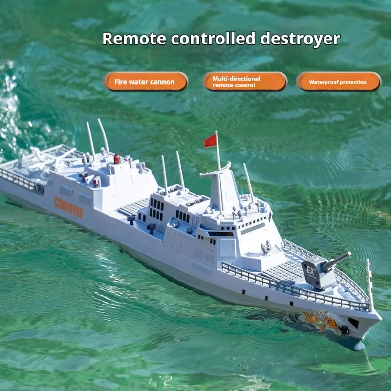 New 2.4g Simulation Destroyer Model Summer Water Spray Outdoor Toy For Children Long Range Remote Control Ship Children'S Gift