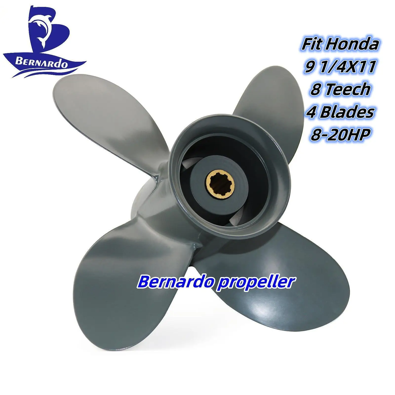 

Bernardo Boat Propeller 9 1/4X11 Fit Honda Outboard Engine 8 9.9 15 20 HP Motor Aluminum Alloy Screw 4 Blades 8 Tooth Spline RH