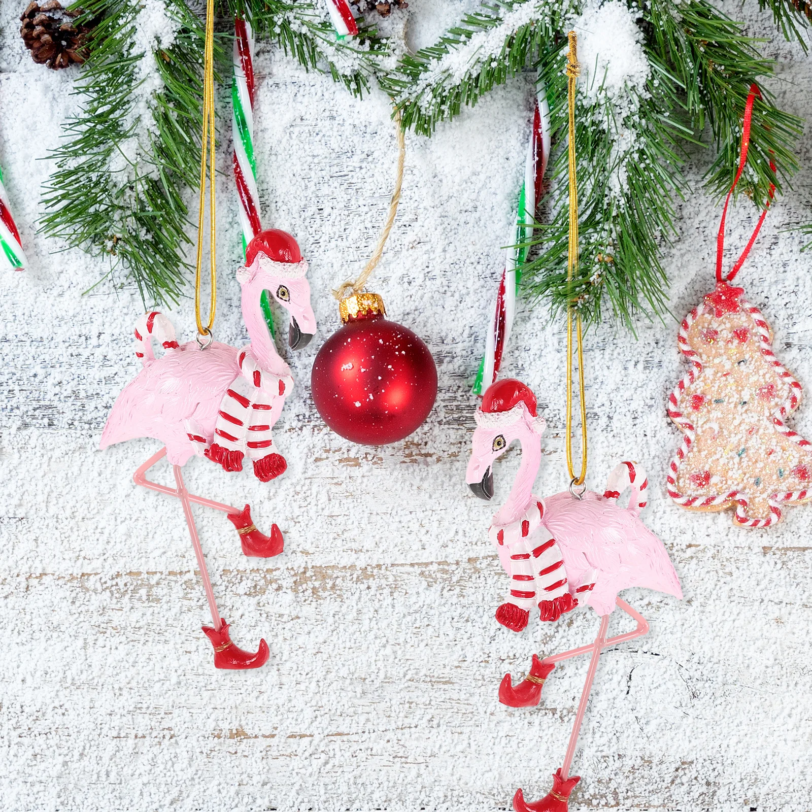

Flamingo Christmas Ornaments Pink Resin Decor Meticulous Craftsmanship Easy to Hang Festive Tree Decorations Xmas Tree